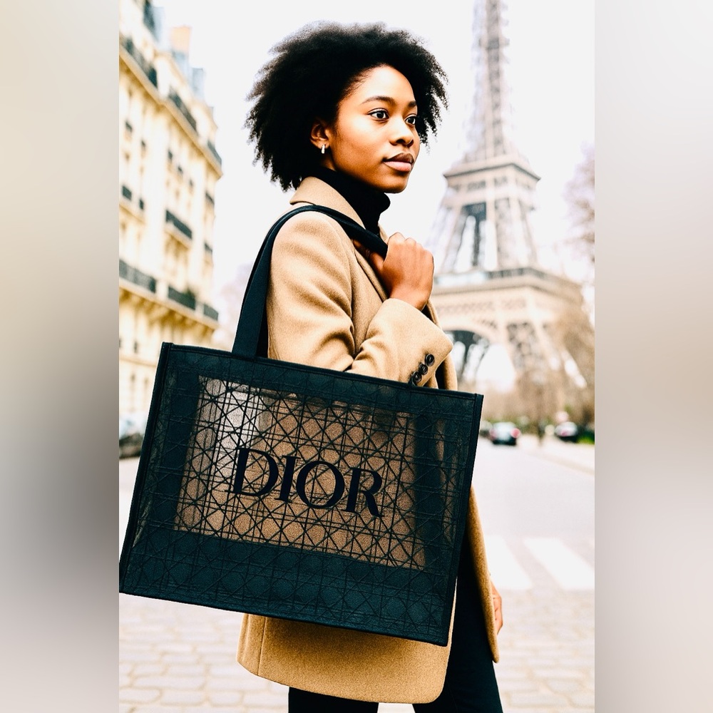 Christian Dior Beauty Parfums Makeup Black Velvet Mesh Large Tote Bag